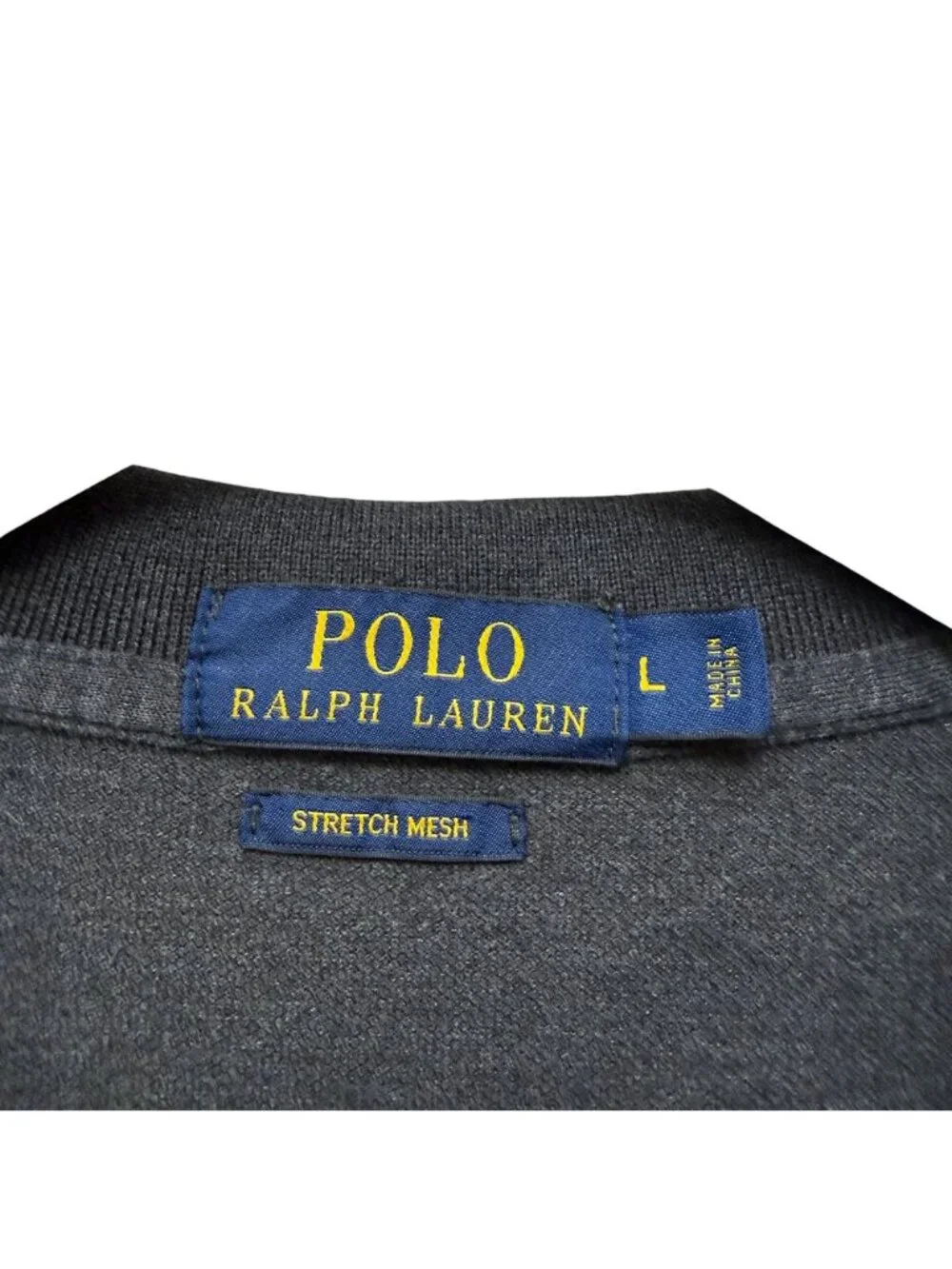 POLO Ralph Lauren Long Sleeve Polo Shirt Large Gray w/ Purple Pony Pique Suede